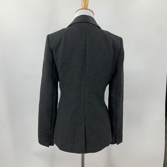 Banana Republic Blazer Womens 4 Gray Faux Leather Trim Pad Shoulders One Button - Picture 3 of 15